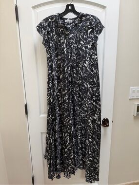 Balenciaga Floral Print Ruffle Maxi Dress Black White Size 34 Made in Italy